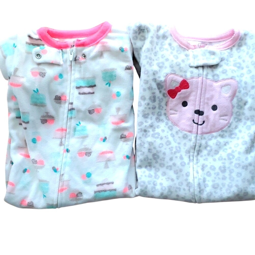 Carters Girls 2 Pack Fleece Zip Footie Pajamas - Cake & Icecream, Cheetah Cat 6M